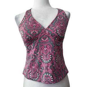 Lands End Tankini Pink Green Halter Top SZ 6